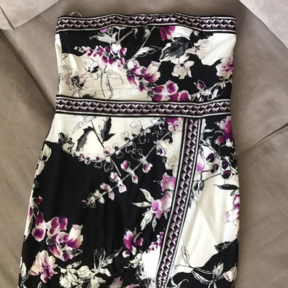 Strapless dress- Black with Iris Orchid